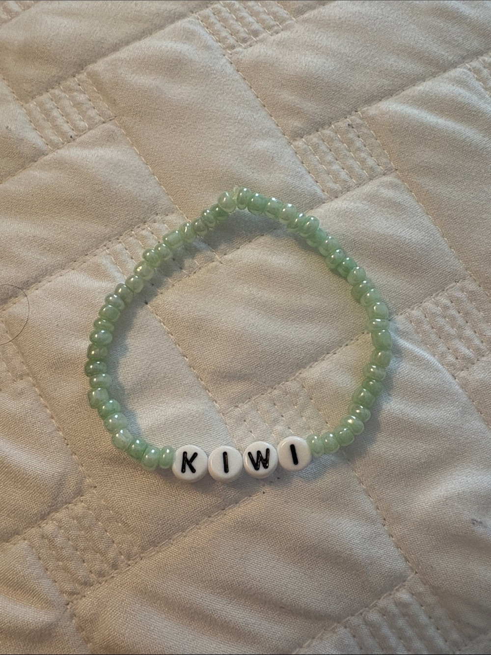 Kiwi Light Green Bead Stretch Bracelet with Letter Beads